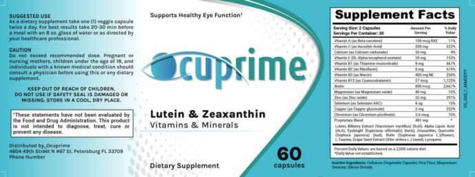 Ocuprime vision supplement Facts